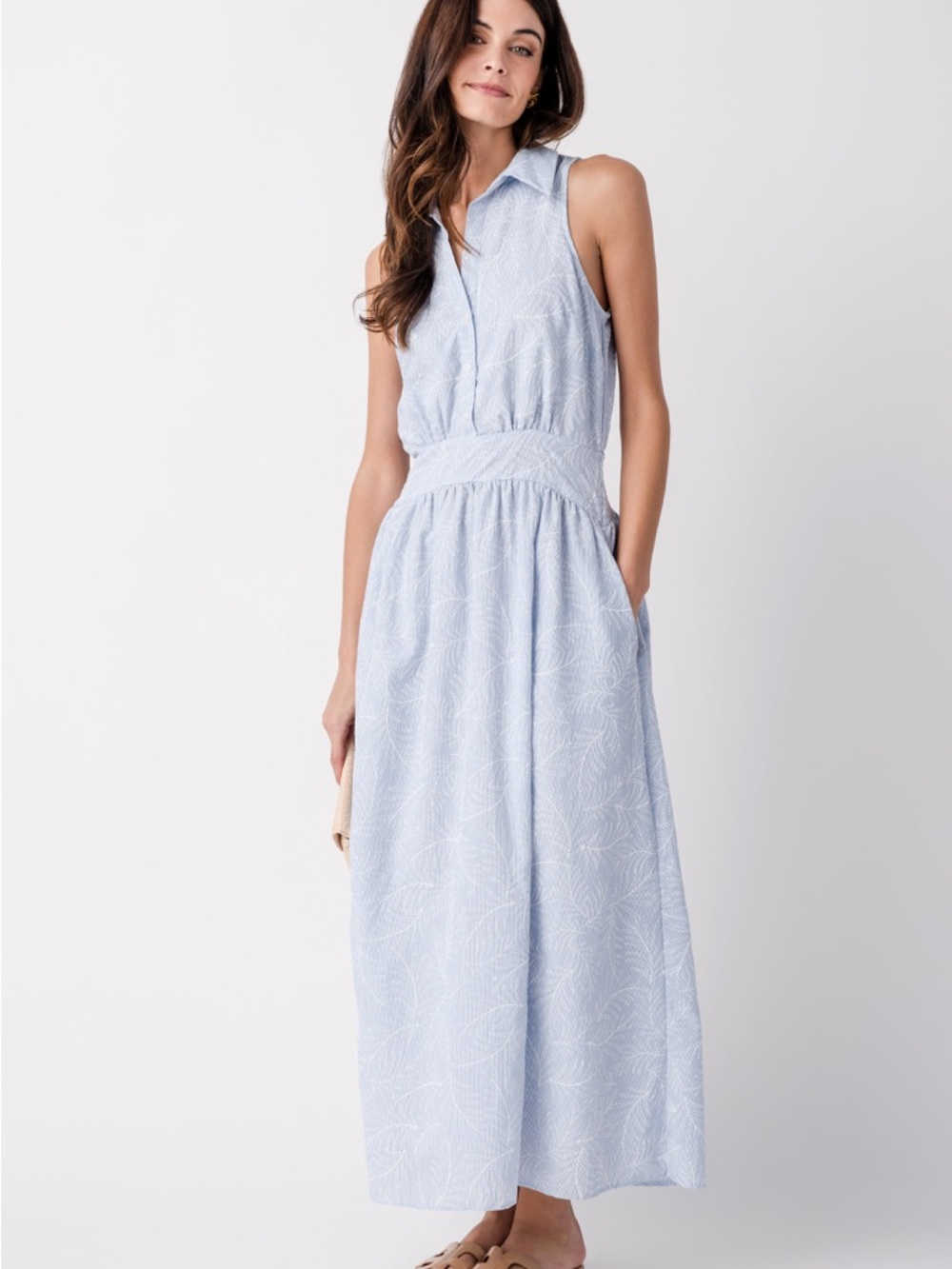 Elan NWT Sz S Sleeveless Light Blue Maxi Shirt Dress